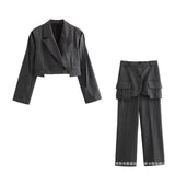 Women's New Lapel Long Sleeve Short Blazer Casual Pants