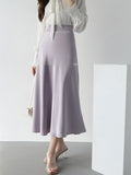 Satin Skirts For Women High Waisted 2022 A-Line Elegant Summer Midi Skirt New Korean Style