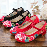 Zingj Heel Single Shoes Spring And Summer New Thick Heel Women's Shoes Cheongsam Embroidered Shoes Mary Jane Retro National Style High Heel National Style