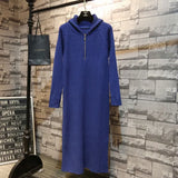 and winter fashion temperament new hooded long over-the-knee sweater dress women loose solid color knitted