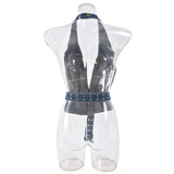 Denim Adjustable Strap Plunge Backless Halter Top-Outfit