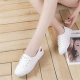 Solid Color Female Red Heart Shaped Shoes Women PU Leather Casual Lace-Up Sneakers Girls School Platform Ladies White
