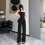 Tsets + Casual High-Waisted Broad-Legged Set Women's Fashion Temperament Two