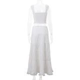 White Lace Tie-Up Top And Maxi Skirt Set-Outfit