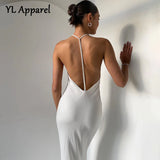 2022 Spring Summer Women Elegant Backless Long Maxi Evening Dress Black White Red Off Shoulder Halter Elegant Party