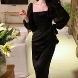 Autumn New Women Fashion Elegant Puff-Sleeve Midi Corset Dresses Evening Prom Female Party Lady Clothes