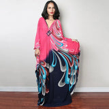 Print Deep V-neck Dress Batwing Sleeve Long Dresses Women 2022 Summer Dress Beachwear Bohemian Women Kaftan