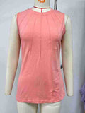 Zingj 2024 New Round Collar Draw Pleated Solid Color Sleeveless Loose T-Shirt Vest-Outfit