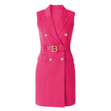 Autumn Light Luxury Sleeveless Red Belt Vest Suit Dress Body Temperament Commuting Dress