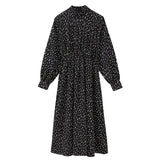 Dress 2021 Women Dress Midi Dress Long Sleeve Print O Neck Elastic Waist With Zipper Korean Fashion
