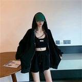 3Pieces Sets Sexy Camisole Elastic Wide Leg Shorts Hooded Lantern Long Sleeve Hoodies Coat Zipper Sweatshirts Women