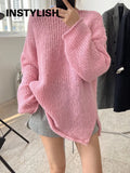Women Korean Harajuku Loose Sweater Casual O Neck Batwing Sleeve Sweet Pullover Autumn Winter Casual Solid Jumper Chic Top