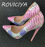 Pointed Toe Women Pumps Lady Wedding Party Shoes PU Leather Snakes Party High Heels YG006