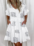 Regular Sleeve Fashion Short Printed Ruffle Pocket