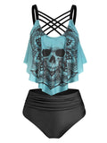 Women Skull Graphic Padded High Waist Tankini Swimwear Casual Swimsuit Ladies Two Pieces Bathing Suits Beach