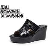 Leather Slope And Slippers Women Wearing Fashion Pine Cake Thick Bottom Fitting Room A Word Drag Anti-Slip High And Cow Skin Cold
