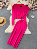 Winter Fashion Knitted Suits Women Slim Knit Vest+Elastic Long Skirt+Warm Cardigans 2023 OL Sweater Three Pieces