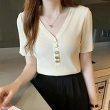T-Shirt Women'S Short-Sleeved 2022 Summer New Korean Version Of The Slim Ice Silk Sweater Thin Bottoming All-Match
