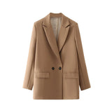 Women Chic Office Lady Double Breasted Blazer Vintage Coat Fashion Notched Collar Long Sleeve Ladies Outerwear Stylish