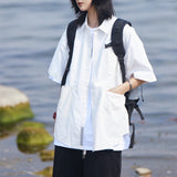 Zingj Overalls Short-Sleeved Shirt Female Fashion Brand Bf Lazy Wind Loose Casual Versatile Coat Shirt Half Sleeve