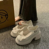 Jane Small Leather Shoes Female Platform Increased Spring 2025 New Sweet Bow Shallow Mouth Single Shoes A Word