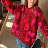 Zingj Quality New Embroidered Letters Love Peach Heart Jacquard Sweater Retro Loose Casual Men And Women's Sweater Trend-Outfit