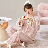 And Winter Thicker Coral Velvet Pyjamas Set Home Clothes Plus Velvet Cute Flannel Long Sleeve