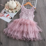 Lace Dress Flower Design Princess Dress Sleeveless Party Ball Gown Mesh Tutu Dress for Girls 3-8Ys Casual Clothing