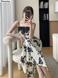 Elegant Midi Spaghetti Strap Dress For Women Maxi Fashion One Piece Bodycon Prom Party Robe