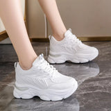 Heightening Women's Single Shoes 2025 Spring New Breathable Old Shoes Thick Sole Mesh Small Sports Casual