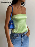 Summer Satin Strapless Tops Tank Sexy Silk Bandage Off Shoulder Sleeveless Club Women Tube Cop Top Y2k Backless