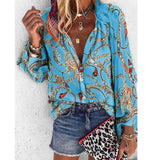 Blouse V-neck Long Sleeve New Design Plus Size Chains Print Loose casual Shirts Womens 2020 Tops And Blouses blusas