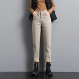Jeans Women Stretchy Elastic High Waist Casual Velvet Thick Warm Pencil Pants Cotton Trousers Ankle-length Woman