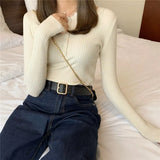 Knitted Women Button Sweater Pullovers spring Autumn Basic Women highneck Sweaters Pullover Slim female High Quality