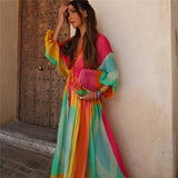 2023 Tie Dye Long Dress Women Ruched Chiffon Midi Dress Woman Long Sleeve Summer Dresses Asymmetric Holiday Party