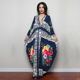 Print Deep V-neck Dress Batwing Sleeve Long Dresses Women 2022 Summer Dress Beachwear Bohemian Women Kaftan