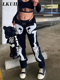 Vintage Printed Jeans Women High Waist Streetwear Y2K 90S Baggy Jeans Pants Denim Trousers Harajuku Cargo Straight