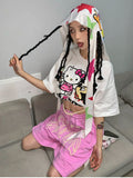 Y2K Aesthetic Pink Shorts Women Hip Hop Streetwear Oversize Wide Leg Jogging Short Sports Pants Print Gym Summer