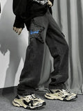 Men's Distressed Star Embroidered Loose Jeans- Outfit