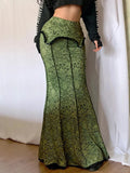 Green Lace Printed Trumpet Long Skirt- Outfit