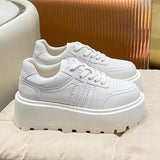 Zingj 2023 New Platform Round Head Single Shoes Women's Color Lace-Up Board Shoes Niche Casual Sports Shoes