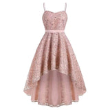 Two-tone Floral Lace Retro Front Short and Back Long Sling Dress Women Spaghetti Strap Elegant Ladies Sweet Party