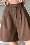 100% Cotton Korean Oversize 4Xl Shorts Women Harajuku High Waist Fashion Wide Leg Short Pants Summer Solid All Match
