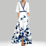 Women's Fashion Elegant Temperament V-Neck Print With Large Skirt Dress Dress