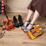 New Sandals National Wind Leather Women's Shoes Thick Heel Fish Mouth Mother Shoes Elderly Women's Shoes Soft Bottom