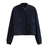 Color Jacket 2025 Stand Collar Double Pocket Solid Color Locomotive Ker Pilot Jacket Cotop