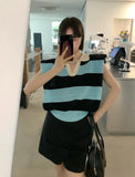 Patchwork Knitted Striped Tank Top Sleeveless Summer Top Korean Fashion 2022 New Harajuku Streetwear Tanktop