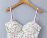 White Lace Pink Bow Strap Corset Top- Outfit