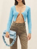 Fashion Women's Knitted Cardigan O-neck Slim Mental Buckle Long Sleeve Solid Color Short Sweater Spring 2023 New