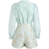 Clothing Set Spring Summer Women's Long Sleeve Blouses Tops Shorts Suit Floral Print Two-piece Set